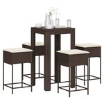 vidaXL Ensemble de bar de jardin avec coussins 5 Pièces marron poly rotin