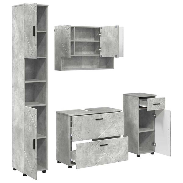 vidaXL Ensemble de mobilier de salle de bain 4 Pièces Gris béton