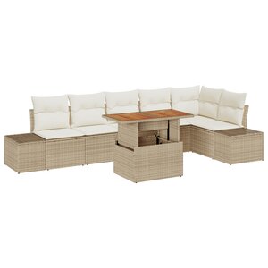 vidaXL Ensemble de canapé de jardin 7 pièces avec coussins beige en rotin synthétique