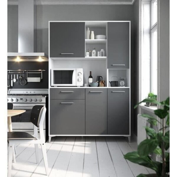 Buffet de cuisine - Gris mat - 5 portes - ECO - 120 x 40 x 178 cm