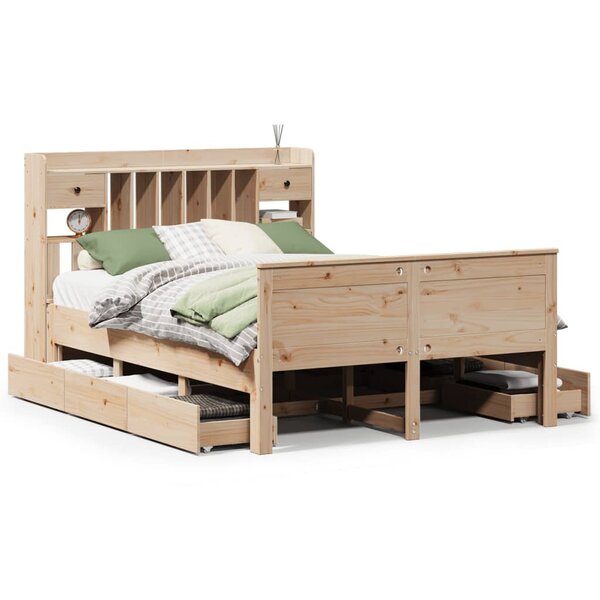 vidaXL Lit bibliothèque sans matelas 140x200 cm bois massif de pin