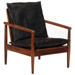 vidaXL Fauteuil noir cuir véritable et bois d'acacia solide
