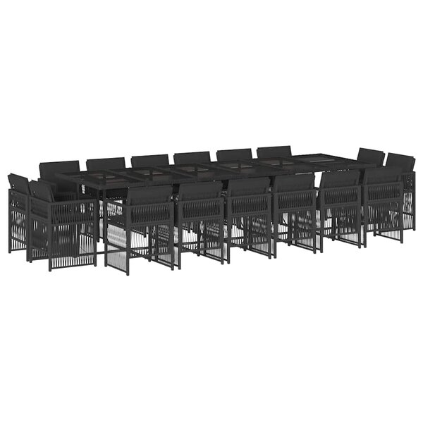 vidaXL Ensemble à manger de jardin 17 Pièces coussins noir résine tressée
