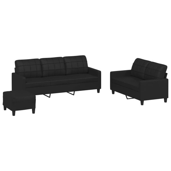 vidaXL Ensemble de canapés 3 Pièces avec coussins Noir Similicuir