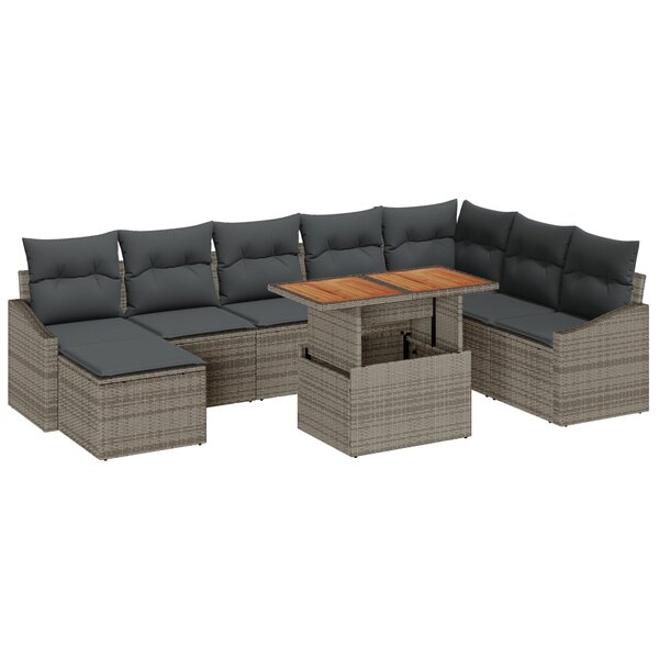 vidaXL Ensemble de canapés de jardin 9 pièces avec coussins gris en poly rattan