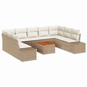 vidaXL Ensemble de canapé de jardin 10 Pièces Beige Poly rotin