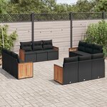 vidaXL Salon de jardin 12 Pièces avec coussins noir résine tressée