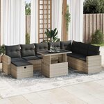 vidaXL Salon de jardin 9 Pièces avec coussins gris clair résine tressée