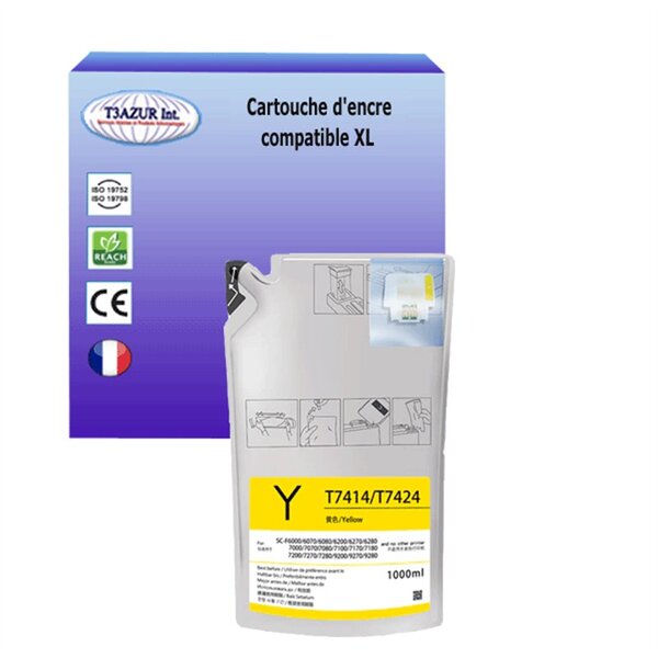 Cartouche compatible avec Epson SureColor SC-F6000  SC-F6070  SC-F7270 remplace Epson  T7414  - Jaune- 1 000ml