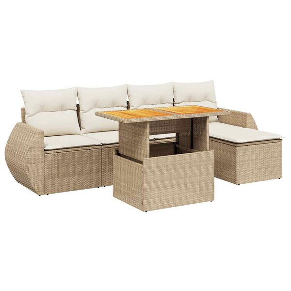 vidaXL Salon de jardin avec coussins 6 Pièces beige résine tressée