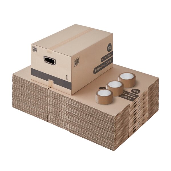 Pack and Move - Lot 50 Cartons Déménagement Stockage M - 60 x 40 x 30 cm - Poignées renforcées - 3 adhésifs offerts