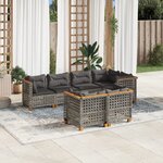 vidaXL Salon de jardin avec coussins 7 Pièces gris résine tressée