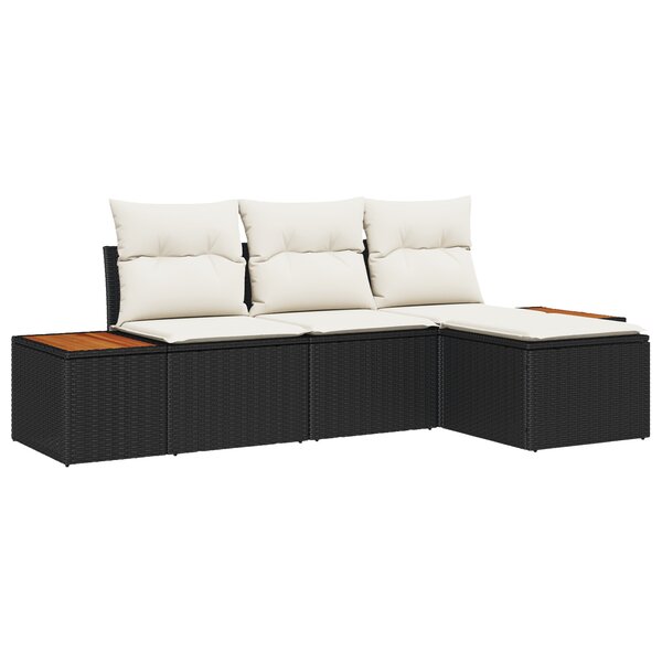 vidaXL Ensemble de canapés de jardin 4 pièces avec coussins Noir Poly Rattan Acacia