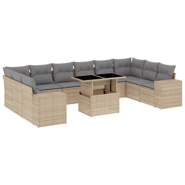 vidaXL Salon de jardin 11 Pièces avec coussins beige résine tressée
