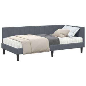vidaXL Cadre de lit d'angle avec matelas 2 pc Gris foncé 90 x 190 cm