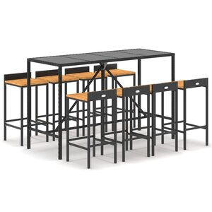 vidaXL Ensemble de bar jardin 9 Pièces noir poly rotin/bois massif acacia