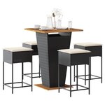 vidaXL Ensemble de bar de jardin 5 Pièces avec coussins noir poly rotin