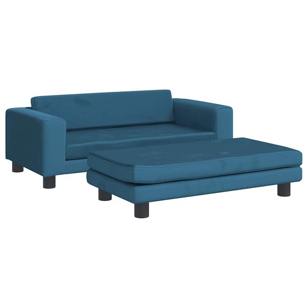 vidaXL Canapé avec repose-pied pour enfants bleu 100x50x30 cm velours