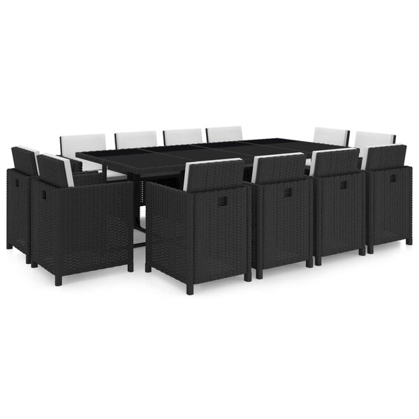 Salon de jardin meuble d'extérieur ensemble de mobilier 13 pièces avec coussins résine tressée noir 02_0015783