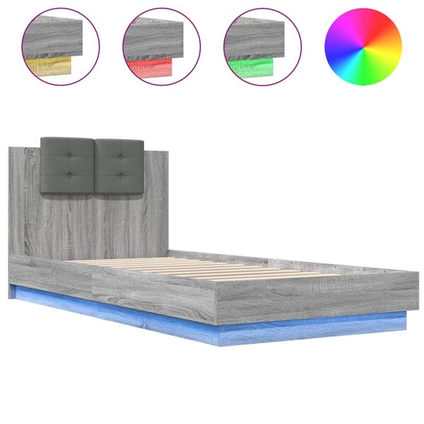 vidaXL Cadre de lit avec LED sans matelas sonoma gris 100x200 cm