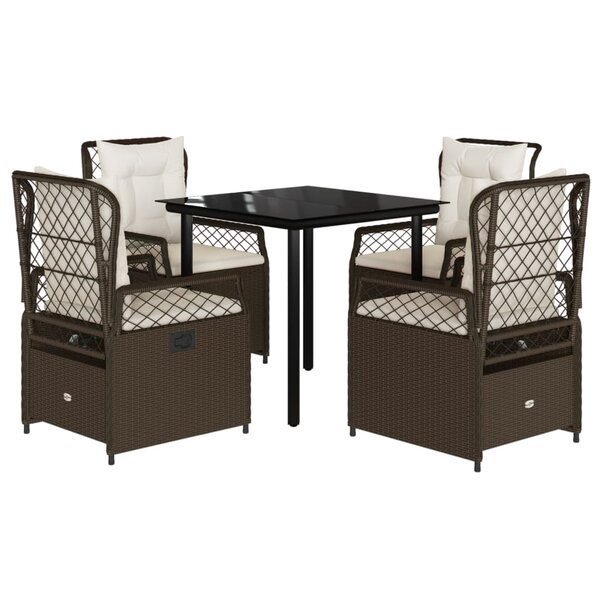 vidaXL Ensemble à manger de jardin 5 Pièces et coussins marron poly rotin