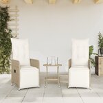 vidaXL Chaises inclinables de jardin lot de 2 avec table beige rotin