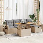 vidaXL Salon de jardin 6 Pièces avec coussins beige résine tressée acacia