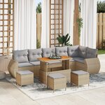 Ensemble de Canapés de Jardin 10 Pièces avec Coussins Beige Poly Rattan Acacia