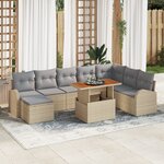 vidaXL Ensemble de Salle à Manger de Jardin de 9 Pièces avec Coussins Beige Poly Rattan Acacia
