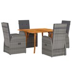 vidaXL Ensemble de salle à manger de jardin de 5 pièces avec coussins Gris Poly Rattan Acacia