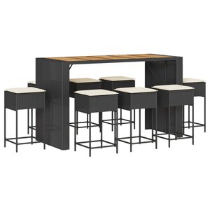 vidaXL Ensemble de bar de jardin 9 Pièces avec coussins noir poly rotin