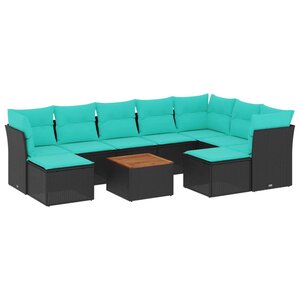 vidaXL Salon de jardin 10 Pièces avec coussins noir résine tressée