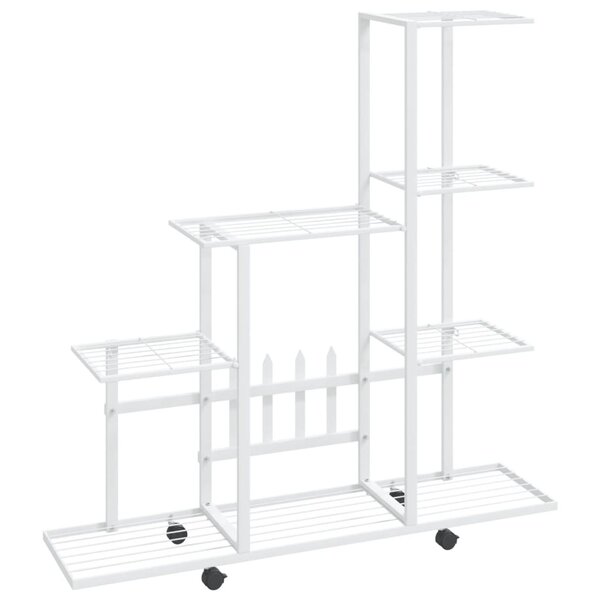 vidaXL Support pour plantes sur roues 94 5x25x92 5 cm Blanc Métal
