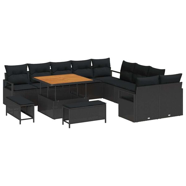 vidaXL Ensemble de canapé de jardin avec coussin 13 Pièces Noir