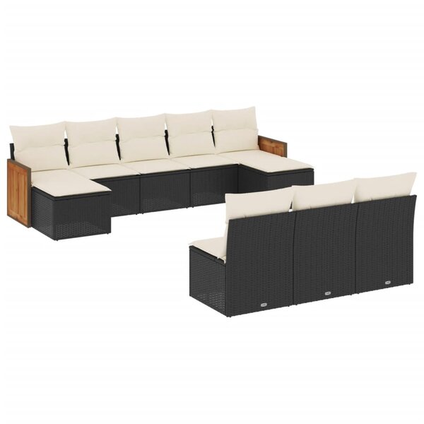vidaXL Salon de jardin 10 Pièces avec coussins noir résine tressée