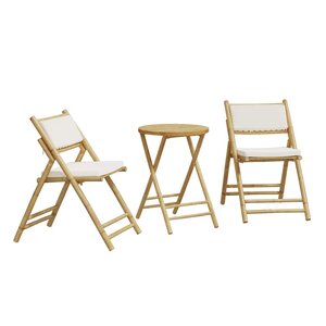 vidaXL Ensemble de bistro pliante 3 Pièces et coussins blanc crème bambou