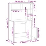 vidaXL Bureau avec étagères gris béton 100x45x140 cm bois d'ingénierie