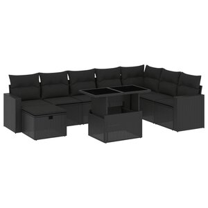 vidaXL Salon de jardin 9 Pièces avec coussins noir résine tressée