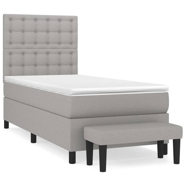 vidaXL Sommier à lattes de lit avec matelas Gris clair 90x200 cm Tissu