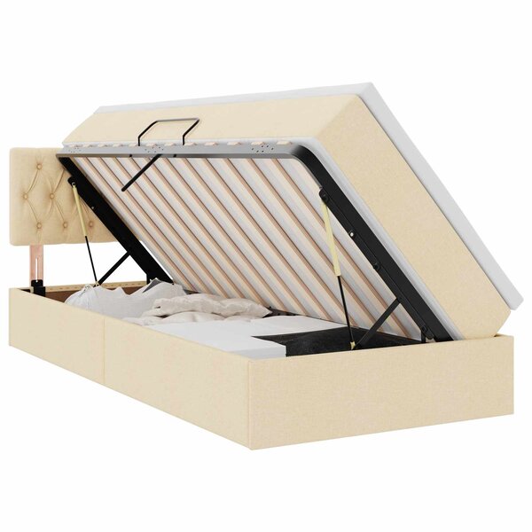vidaXL Lit de rangement LED avec matelas Crème 90 x 200 cm Tissu