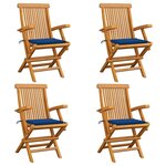 vidaXL Chaises de jardin et coussins bleu royal lot de 4 Bois de teck