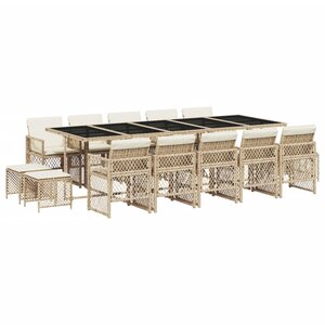 vidaXL Ensemble à manger de jardin et coussins 15 Pièces beige