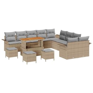 vidaXL Ensemble de canapé de jardin 14 Pièces Beige polyrotin