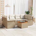 vidaXL Ensemble de Canapés de Jardin 7 pièces avec Coussins Beige Rattan Poly Acacia