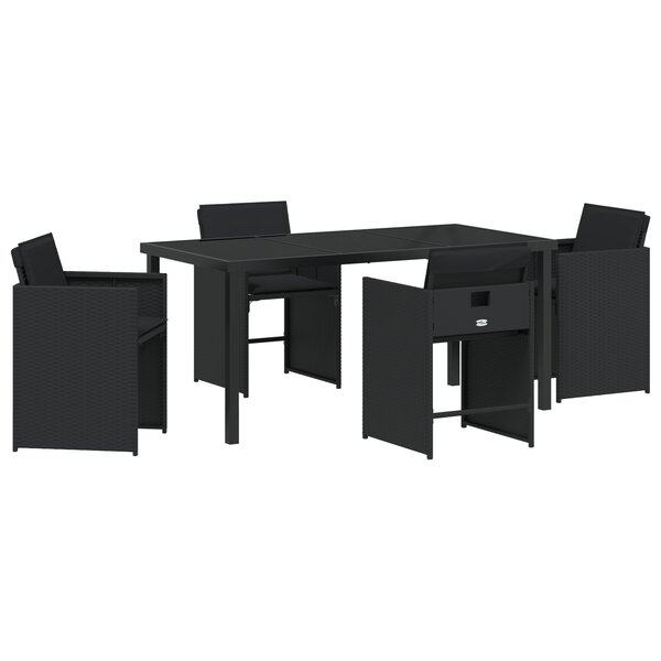 vidaXL Ensemble de salle à manger de jardin 5 pièces avec coussins Noir Rattan poly