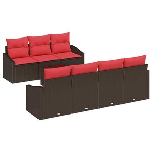 vidaXL Ensemble de Canapés 8 Pièces Marron et rouge polyrotin