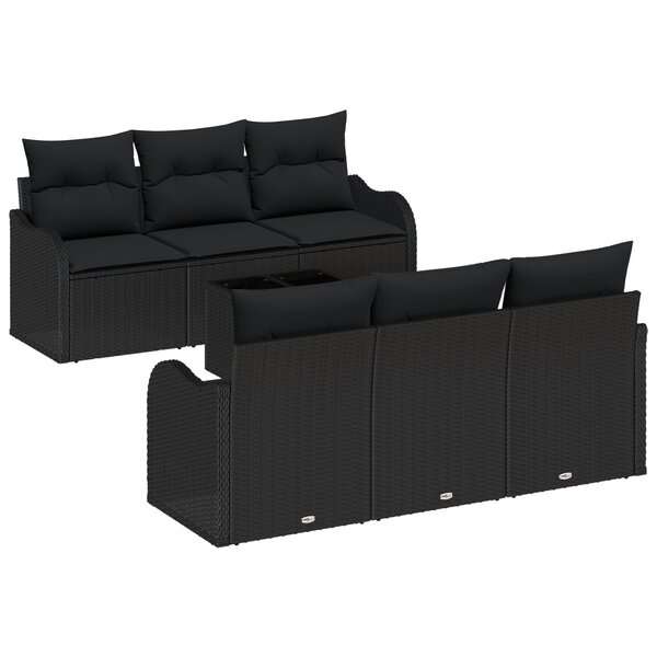 Ensemble de Canapé de Jardin de 7 Pièces avec Coussins Noir Poly Rattan