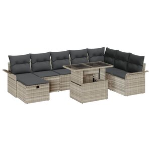 vidaXL Ensemble de canapé de jardin 9 Pièces Gris clair Poly rotin