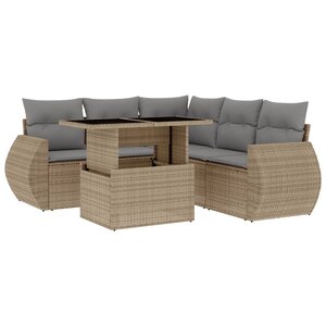 vidaXL Salon de jardin avec coussins 6 Pièces beige résine tressée