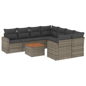 vidaXL Salon de jardin 9 Pièces avec coussins gris résine tressée